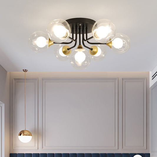 Dual Glass Ball Flush Mount Ceiling Light Minimalist Black Semi Flush Light Fixture for Bedroom Clearhalo 'Ceiling Lights' 'Close To Ceiling Lights' 'Close to ceiling' 'Glass shade' 'Glass' 'Pendant Lights' 'Semi-flushmount' Lighting' 2460475