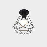 Cage Style Small Aisle Flush Ceiling Light Fixture Industrial Metal 1 Head Black Flushmount Lighting Black Diamond Clearhalo 'Ceiling Lights' 'Close To Ceiling Lights' 'Close to ceiling' 'Flush mount' 'Industrial Flush Mount' Lighting' 2460482