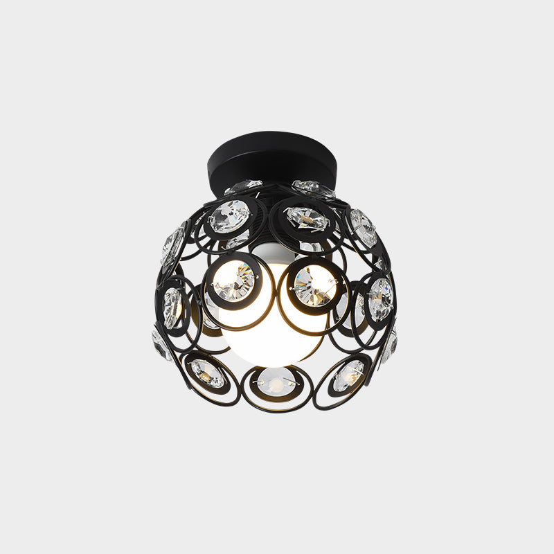 Cage Style Small Aisle Flush Ceiling Light Fixture Industrial Metal 1 Head Black Flushmount Lighting Clearhalo 'Ceiling Lights' 'Close To Ceiling Lights' 'Close to ceiling' 'Flush mount' 'Industrial Flush Mount' Lighting' 2460484