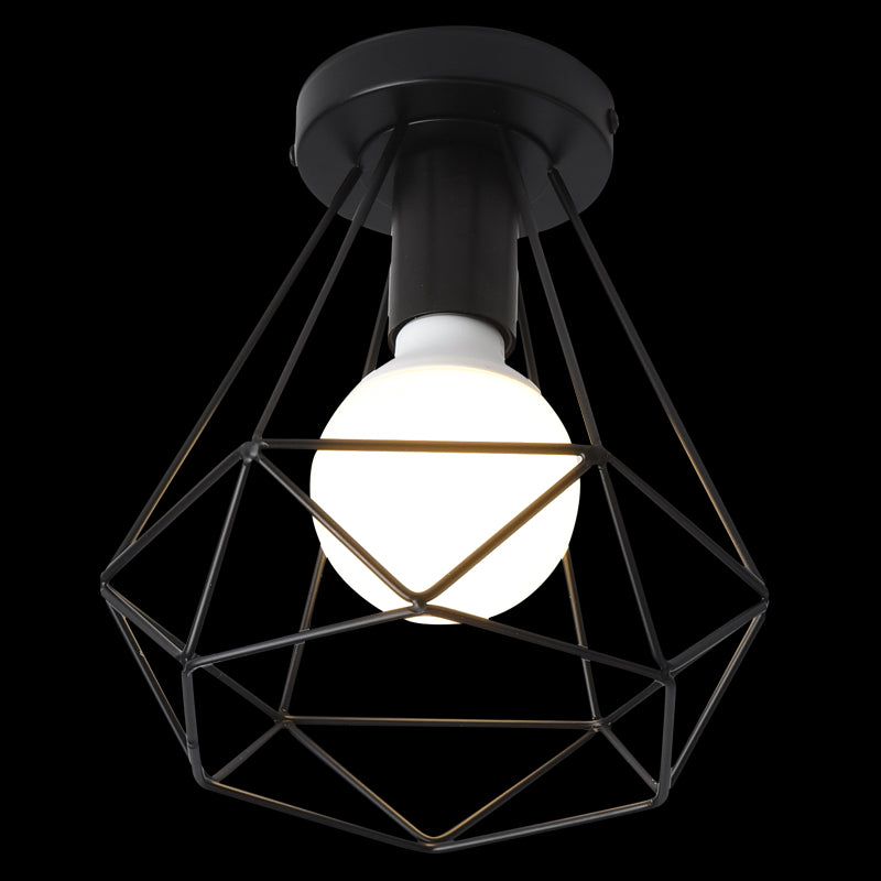 Cage Style Small Aisle Flush Ceiling Light Fixture Industrial Metal 1 Head Black Flushmount Lighting Clearhalo 'Ceiling Lights' 'Close To Ceiling Lights' 'Close to ceiling' 'Flush mount' 'Industrial Flush Mount' Lighting' 2460486