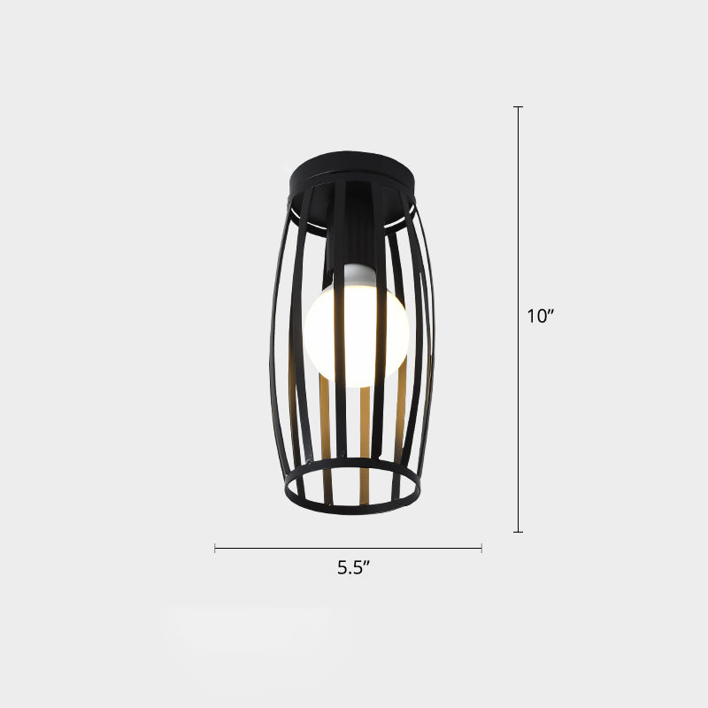 Cage Style Small Aisle Flush Ceiling Light Fixture Industrial Metal 1 Head Black Flushmount Lighting Clearhalo 'Ceiling Lights' 'Close To Ceiling Lights' 'Close to ceiling' 'Flush mount' 'Industrial Flush Mount' Lighting' 2460491