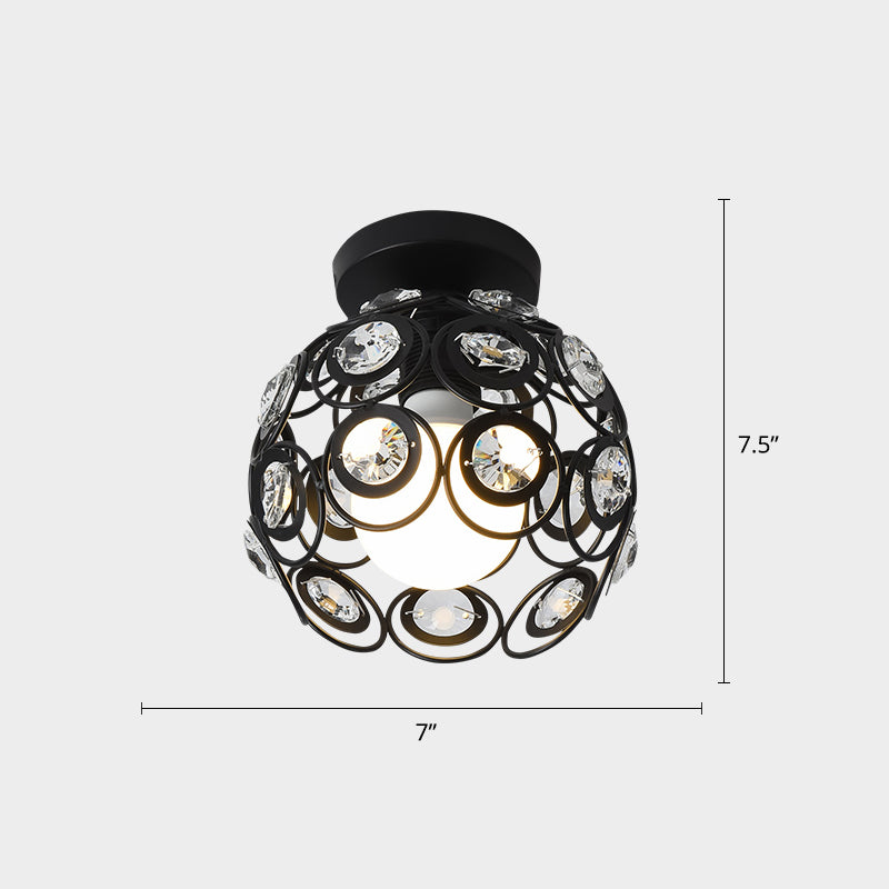 Cage Style Small Aisle Flush Ceiling Light Fixture Industrial Metal 1 Head Black Flushmount Lighting Clearhalo 'Ceiling Lights' 'Close To Ceiling Lights' 'Close to ceiling' 'Flush mount' 'Industrial Flush Mount' Lighting' 2460494