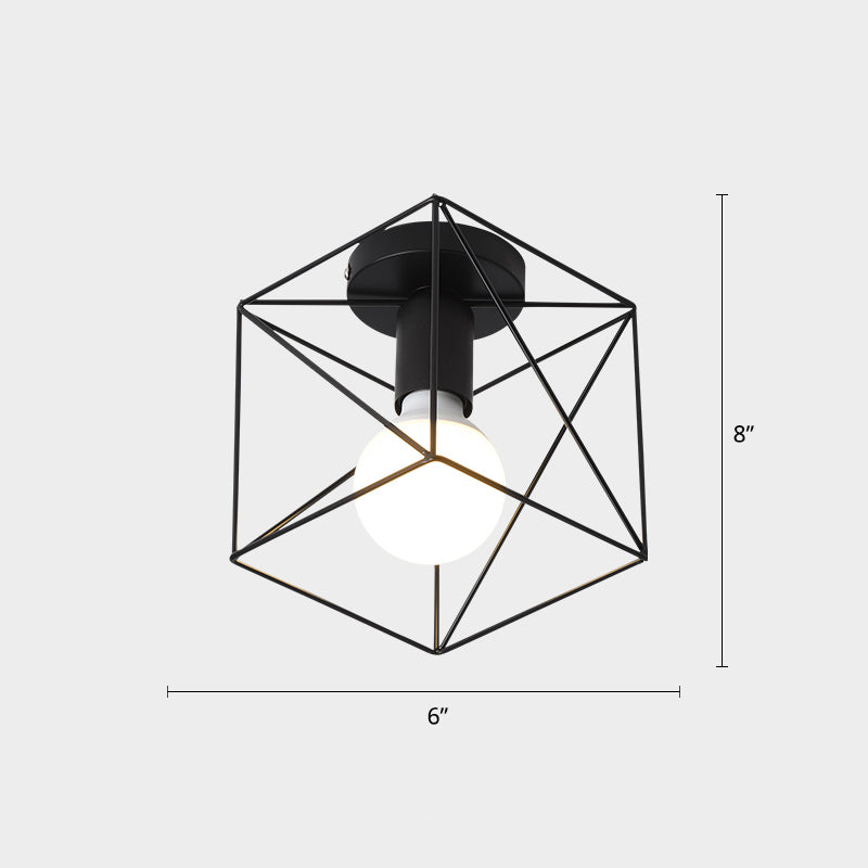 Cage Style Small Aisle Flush Ceiling Light Fixture Industrial Metal 1 Head Black Flushmount Lighting Clearhalo 'Ceiling Lights' 'Close To Ceiling Lights' 'Close to ceiling' 'Flush mount' 'Industrial Flush Mount' Lighting' 2460496