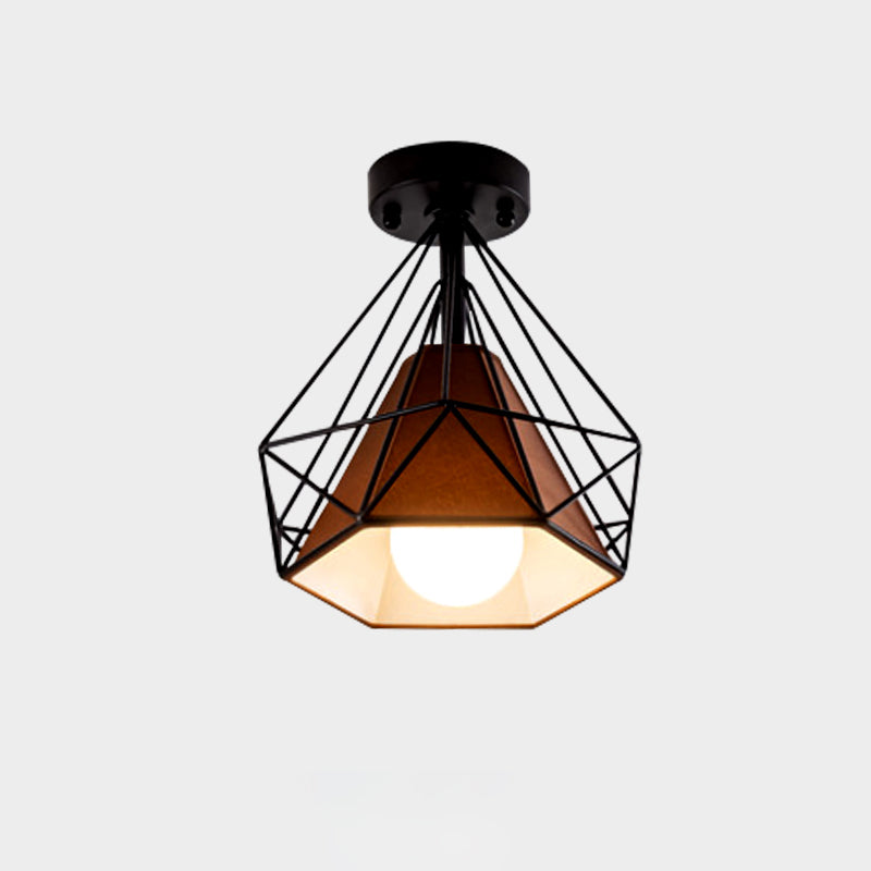 Cage Style Small Aisle Flush Ceiling Light Fixture Industrial Metal 1 Head Black Flushmount Lighting Black Cone Clearhalo 'Ceiling Lights' 'Close To Ceiling Lights' 'Close to ceiling' 'Flush mount' 'Industrial Flush Mount' Lighting' 2460497