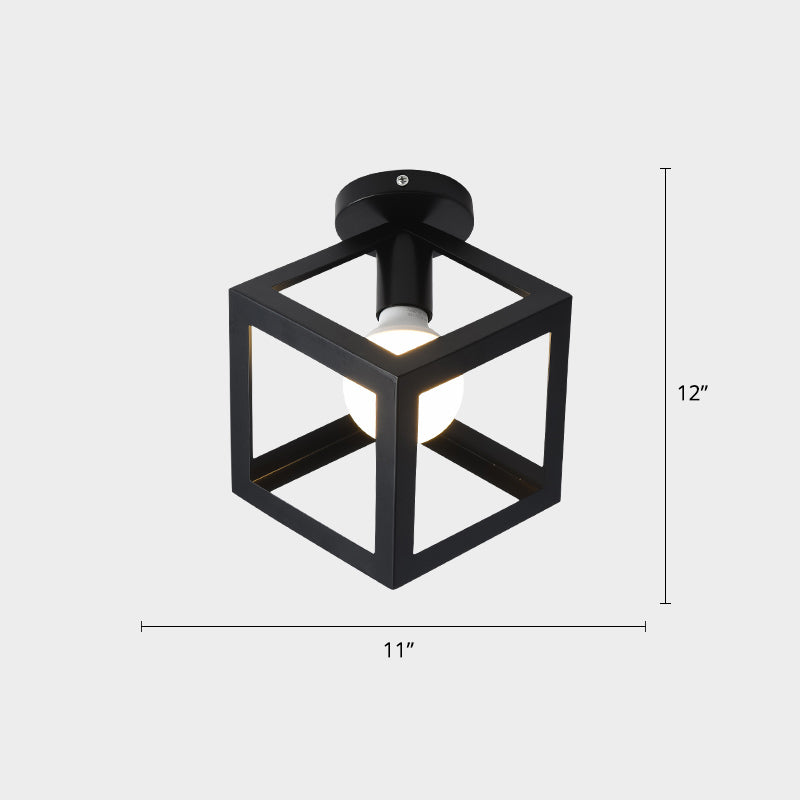 Cage Style Small Aisle Flush Ceiling Light Fixture Industrial Metal 1 Head Black Flushmount Lighting Clearhalo 'Ceiling Lights' 'Close To Ceiling Lights' 'Close to ceiling' 'Flush mount' 'Industrial Flush Mount' Lighting' 2460498
