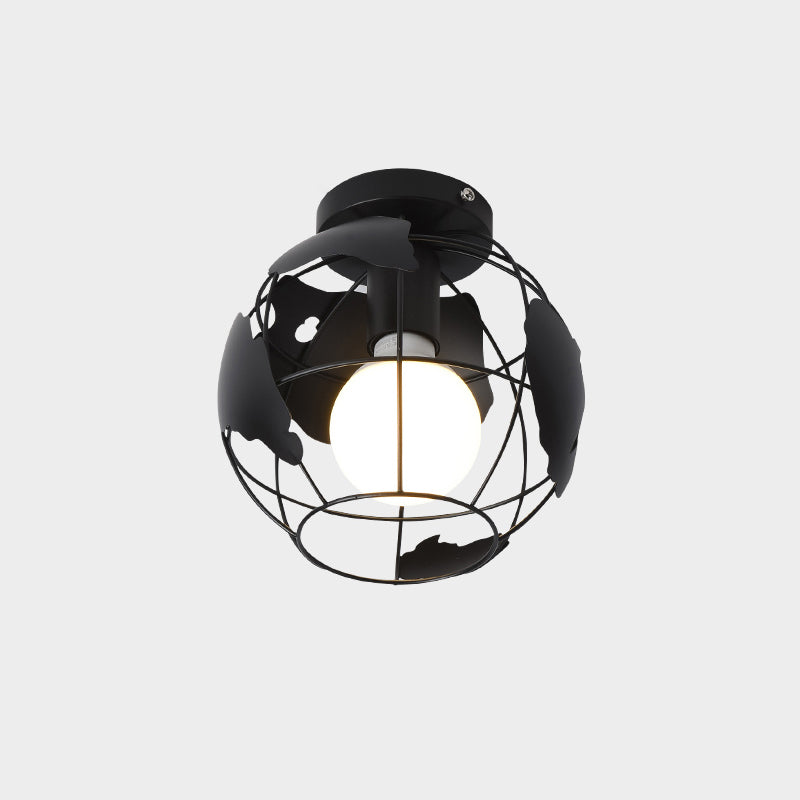 Cage Style Small Aisle Flush Ceiling Light Fixture Industrial Metal 1 Head Black Flushmount Lighting Black Tellurion Clearhalo 'Ceiling Lights' 'Close To Ceiling Lights' 'Close to ceiling' 'Flush mount' 'Industrial Flush Mount' Lighting' 2460514