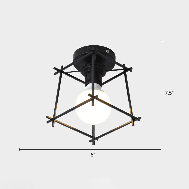 Cage Style Small Aisle Flush Ceiling Light Fixture Industrial Metal 1 Head Black Flushmount Lighting Clearhalo 'Ceiling Lights' 'Close To Ceiling Lights' 'Close to ceiling' 'Flush mount' 'Industrial Flush Mount' Lighting' 2460517