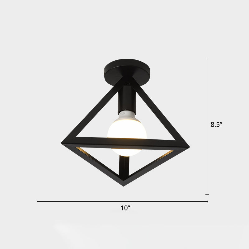 Cage Style Small Aisle Flush Ceiling Light Fixture Industrial Metal 1 Head Black Flushmount Lighting Clearhalo 'Ceiling Lights' 'Close To Ceiling Lights' 'Close to ceiling' 'Flush mount' 'Industrial Flush Mount' Lighting' 2460518