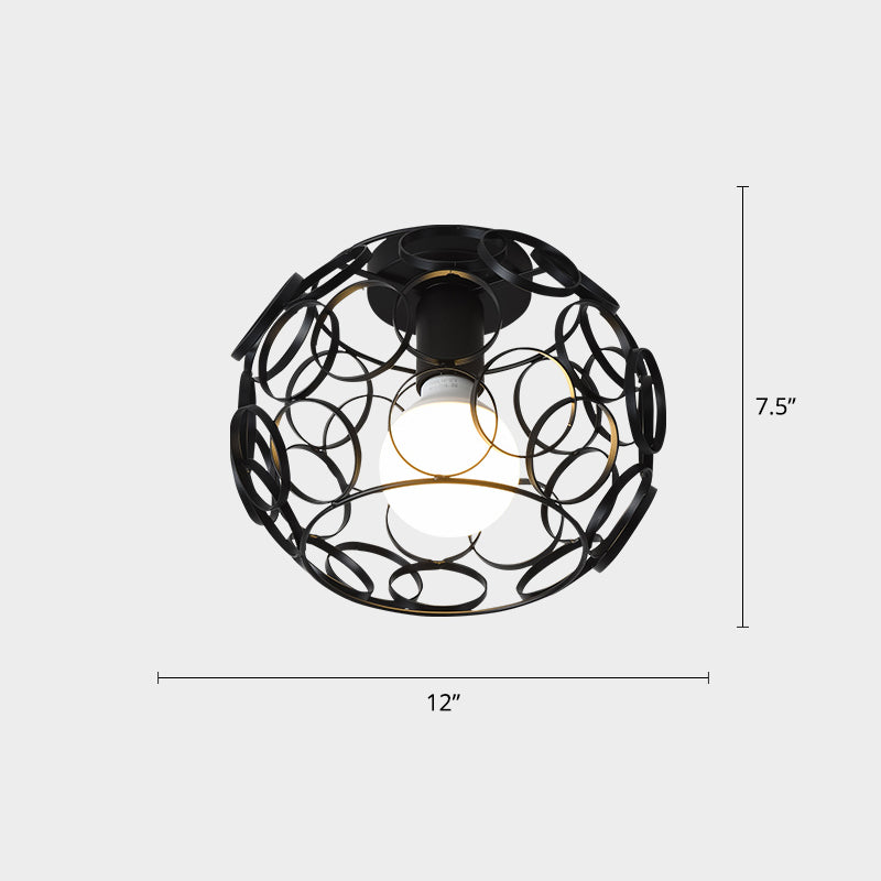 Cage Style Small Aisle Flush Ceiling Light Fixture Industrial Metal 1 Head Black Flushmount Lighting Clearhalo 'Ceiling Lights' 'Close To Ceiling Lights' 'Close to ceiling' 'Flush mount' 'Industrial Flush Mount' Lighting' 2460519