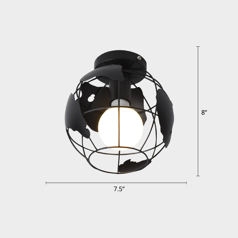 Cage Style Small Aisle Flush Ceiling Light Fixture Industrial Metal 1 Head Black Flushmount Lighting Clearhalo 'Ceiling Lights' 'Close To Ceiling Lights' 'Close to ceiling' 'Flush mount' 'Industrial Flush Mount' Lighting' 2460520