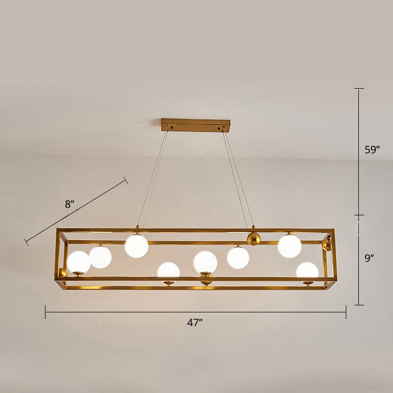 Rectangular Metal Ceiling Pendant Industrial Dining Room Hanging Light with Ball Milk Glass Shade Clearhalo 'Ceiling Lights' 'Island Lights' Lighting' 2460542