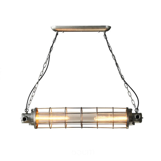 Cylindrical Wire Cage LED Island Light Industrial Silver Metal Pendant Lighting with Inner Clear Glass Shade Silver 33.5" Clearhalo 'Ceiling Lights' 'Island Lights' Lighting' 2460549