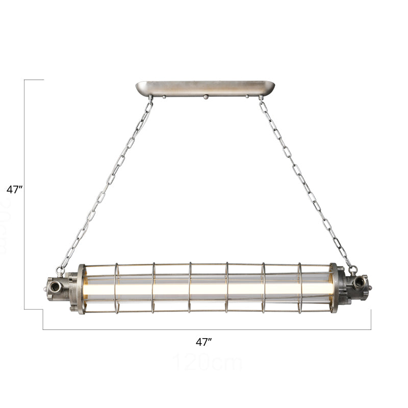 Cylindrical Wire Cage LED Island Light Industrial Silver Metal Pendant Lighting with Inner Clear Glass Shade Clearhalo 'Ceiling Lights' 'Island Lights' Lighting' 2460554