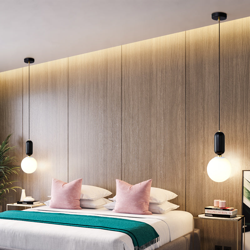 Milky Glass Ball Suspension Lamp Simplicity 1-Bulb Pendant Lighting Fixture for Living Room Clearhalo 'Ceiling Lights' 'Glass shade' 'Glass' 'Modern Pendants' 'Modern' 'Pendant Lights' 'Pendants' Lighting' 2460600