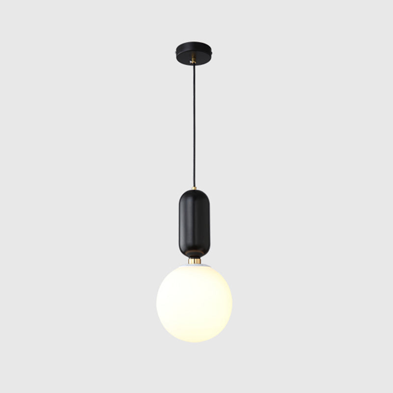 Milky Glass Ball Suspension Lamp Simplicity 1-Bulb Pendant Lighting Fixture for Living Room Black 10" Clearhalo 'Ceiling Lights' 'Glass shade' 'Glass' 'Modern Pendants' 'Modern' 'Pendant Lights' 'Pendants' Lighting' 2460605