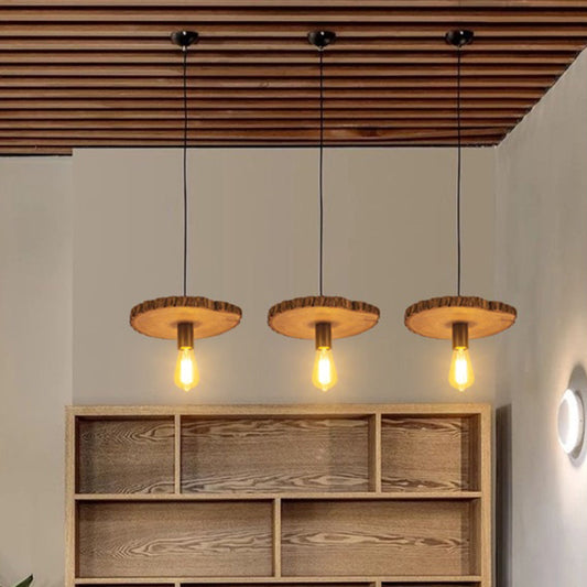 Tree Trunk Slice Ceiling Lamp Creative Nordic Wooden 1-Bulb Dining Room Pendant Light Wood Not Hollow Clearhalo 'Ceiling Lights' 'Modern Pendants' 'Modern' 'Pendant Lights' 'Pendants' Lighting' 2460621