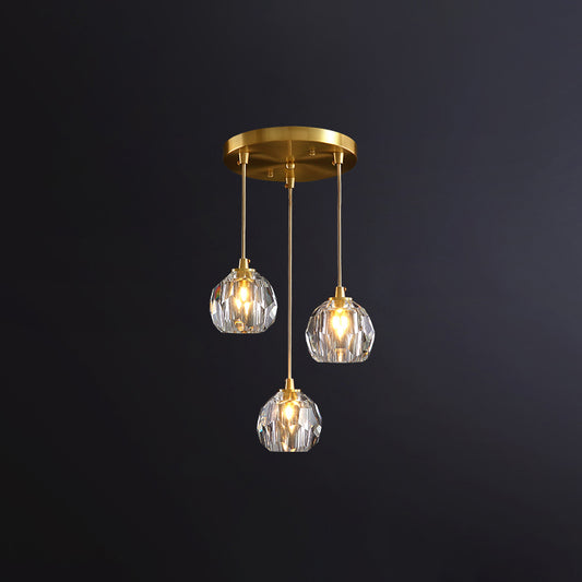 Postmodern Shaded Multiple Hanging Light Crystal 3 Heads Dining Room Suspension Pendant in Gold Gold Round Clearhalo 'Ceiling Lights' 'Modern Pendants' 'Modern' 'Pendant Lights' 'Pendants' Lighting' 2460640