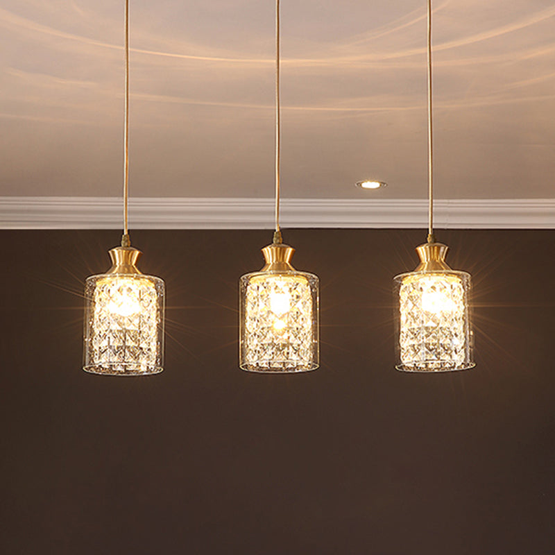 Postmodern Shaded Multiple Hanging Light Crystal 3 Heads Dining Room Suspension Pendant in Gold Clearhalo 'Ceiling Lights' 'Modern Pendants' 'Modern' 'Pendant Lights' 'Pendants' Lighting' 2460642