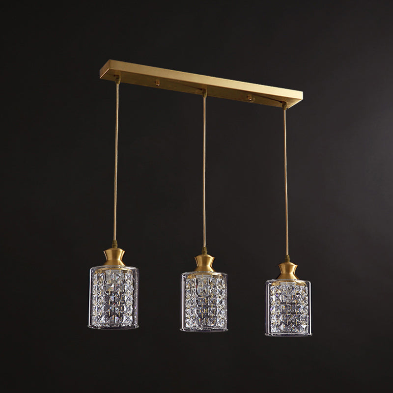 Postmodern Shaded Multiple Hanging Light Crystal 3 Heads Dining Room Suspension Pendant in Gold Clearhalo 'Ceiling Lights' 'Modern Pendants' 'Modern' 'Pendant Lights' 'Pendants' Lighting' 2460644