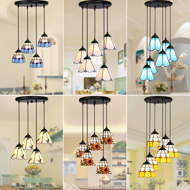 Floral Pendant Ceiling Light Handcrafted Art Glass Tiffany Style Suspension Lamp for Dining Room Clearhalo 'Ceiling Lights' 'Chandeliers' 'Close To Ceiling Lights' 'Glass shade' 'Glass' 'Industrial' 'Middle Century Pendants' 'Pendant Lights' 'Pendants' 'Tiffany close to ceiling' 'Tiffany Pendants' 'Tiffany' Lighting' 2460662