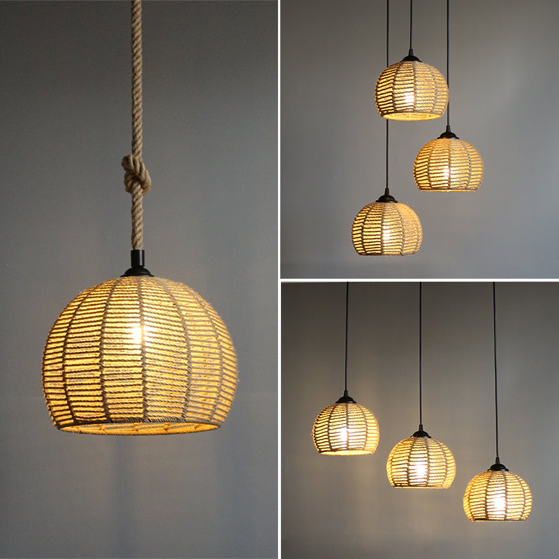 Farmhouse Hemispherical Hanging Lamp 1-Light Hemp Rope Ceiling Pendant Light for Dining Room Clearhalo 'Ceiling Lights' 'Industrial Pendants' 'Industrial' 'Middle Century Pendants' 'Pendant Lights' 'Pendants' 'Tiffany' Lighting' 2460685