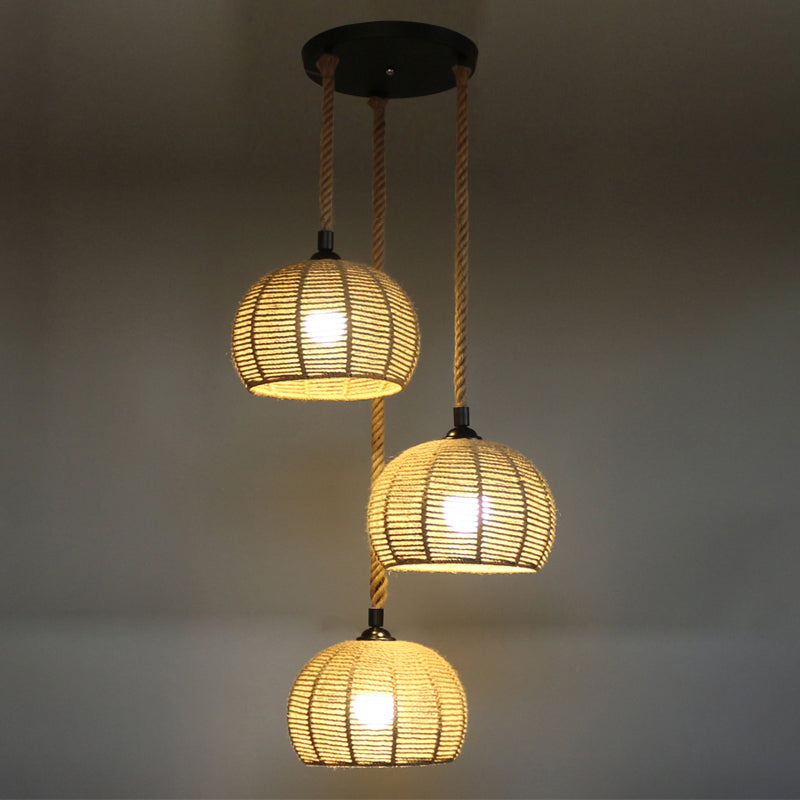Farmhouse Hemispherical Hanging Lamp 1-Light Hemp Rope Ceiling Pendant Light for Dining Room 3 Wood Clearhalo 'Ceiling Lights' 'Industrial Pendants' 'Industrial' 'Middle Century Pendants' 'Pendant Lights' 'Pendants' 'Tiffany' Lighting' 2460686