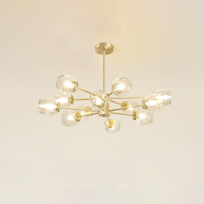 Dimpled Blown Glass Cup Chandelier Postmodern Gold Finish Hanging Lamp for Living Room Clearhalo 'Ceiling Lights' 'Chandeliers' 'Close To Ceiling Lights' 'Glass shade' 'Glass' 'Modern Chandeliers' 'Modern' Lighting' 2460731