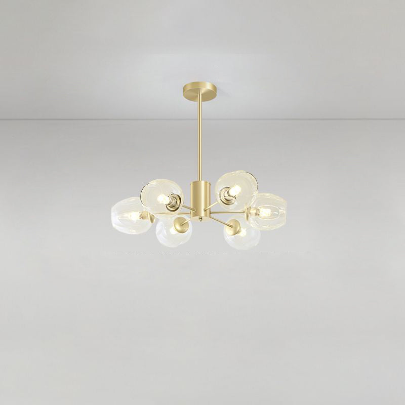 Dimpled Blown Glass Cup Chandelier Postmodern Gold Finish Hanging Lamp for Living Room 6 Gold Clearhalo 'Ceiling Lights' 'Chandeliers' 'Close To Ceiling Lights' 'Glass shade' 'Glass' 'Modern Chandeliers' 'Modern' Lighting' 2460732