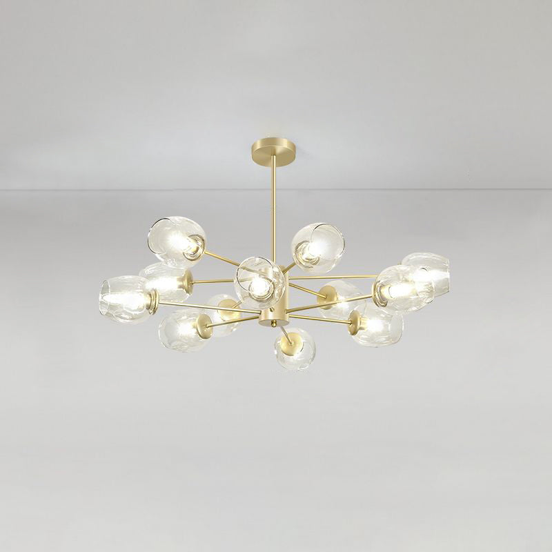Dimpled Blown Glass Cup Chandelier Postmodern Gold Finish Hanging Lamp for Living Room 12 Gold Clearhalo 'Ceiling Lights' 'Chandeliers' 'Close To Ceiling Lights' 'Glass shade' 'Glass' 'Modern Chandeliers' 'Modern' Lighting' 2460733