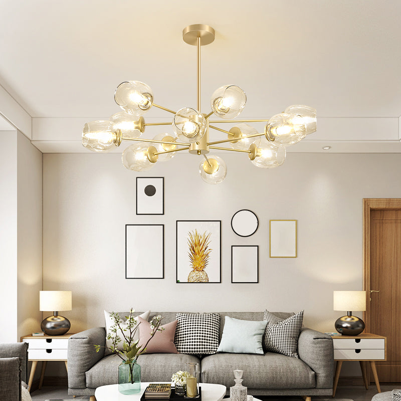 Dimpled Blown Glass Cup Chandelier Postmodern Gold Finish Hanging Lamp for Living Room Clearhalo 'Ceiling Lights' 'Chandeliers' 'Close To Ceiling Lights' 'Glass shade' 'Glass' 'Modern Chandeliers' 'Modern' Lighting' 2460734