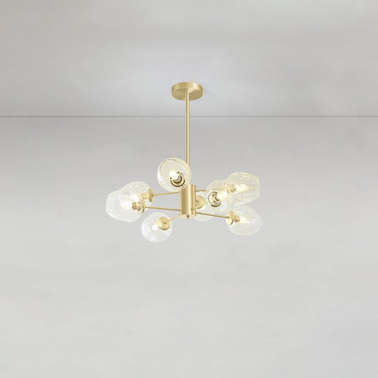 Dimpled Blown Glass Cup Chandelier Postmodern Gold Finish Hanging Lamp for Living Room 8 Gold Clearhalo 'Ceiling Lights' 'Chandeliers' 'Close To Ceiling Lights' 'Glass shade' 'Glass' 'Modern Chandeliers' 'Modern' Lighting' 2460735