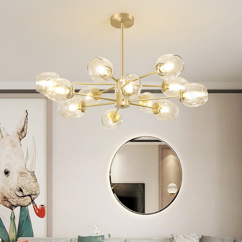 Dimpled Blown Glass Cup Chandelier Postmodern Gold Finish Hanging Lamp for Living Room Clearhalo 'Ceiling Lights' 'Chandeliers' 'Close To Ceiling Lights' 'Glass shade' 'Glass' 'Modern Chandeliers' 'Modern' Lighting' 2460736
