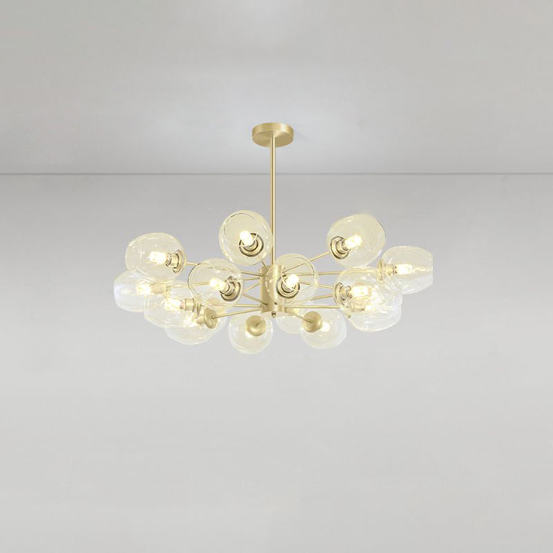 Dimpled Blown Glass Cup Chandelier Postmodern Gold Finish Hanging Lamp for Living Room 16 Gold Clearhalo 'Ceiling Lights' 'Chandeliers' 'Close To Ceiling Lights' 'Glass shade' 'Glass' 'Modern Chandeliers' 'Modern' Lighting' 2460737