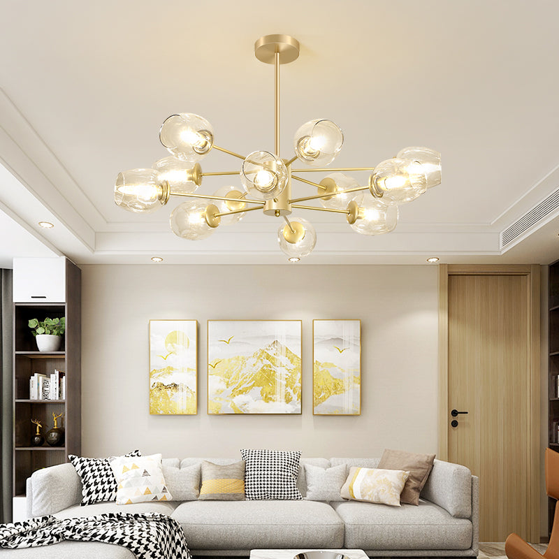 Dimpled Blown Glass Cup Chandelier Postmodern Gold Finish Hanging Lamp for Living Room Clearhalo 'Ceiling Lights' 'Chandeliers' 'Close To Ceiling Lights' 'Glass shade' 'Glass' 'Modern Chandeliers' 'Modern' Lighting' 2460738