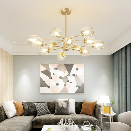 Dimpled Blown Glass Cup Chandelier Postmodern Gold Finish Hanging Lamp for Living Room Clearhalo 'Ceiling Lights' 'Chandeliers' 'Close To Ceiling Lights' 'Glass shade' 'Glass' 'Modern Chandeliers' 'Modern' Lighting' 2460739