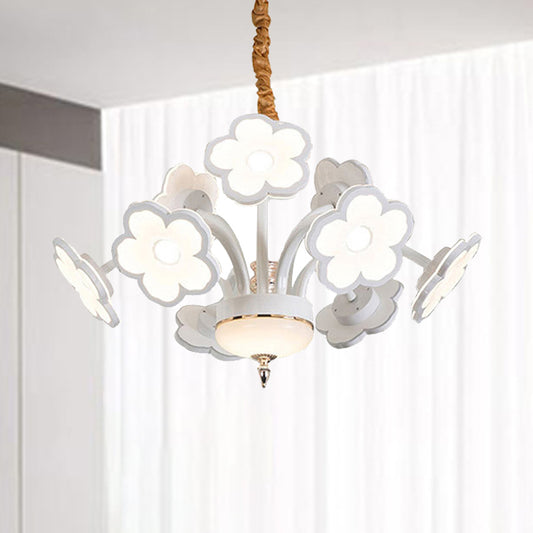 6/8/9/12 Flowers LED White Light Chandelier Lighting Modern Acrylic Shade Hanging Lamp in White White Clearhalo 'Ceiling Lights' 'Modern Pendants' 'Modern' 'Pendant Lights' 'Pendants' Lighting' 246073