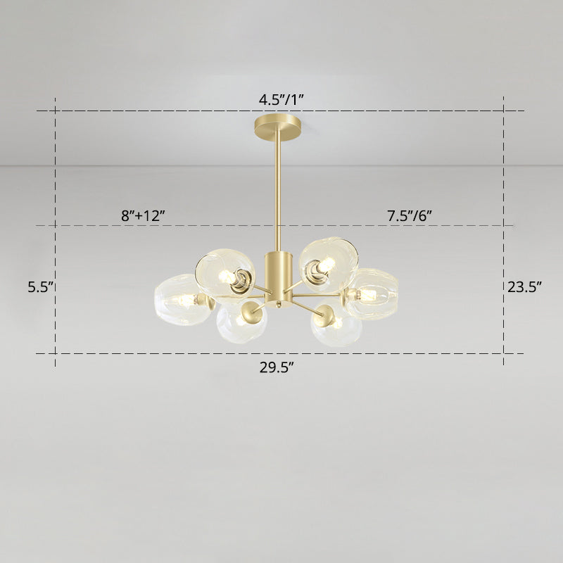 Dimpled Blown Glass Cup Chandelier Postmodern Gold Finish Hanging Lamp for Living Room Clearhalo 'Ceiling Lights' 'Chandeliers' 'Close To Ceiling Lights' 'Glass shade' 'Glass' 'Modern Chandeliers' 'Modern' Lighting' 2460740