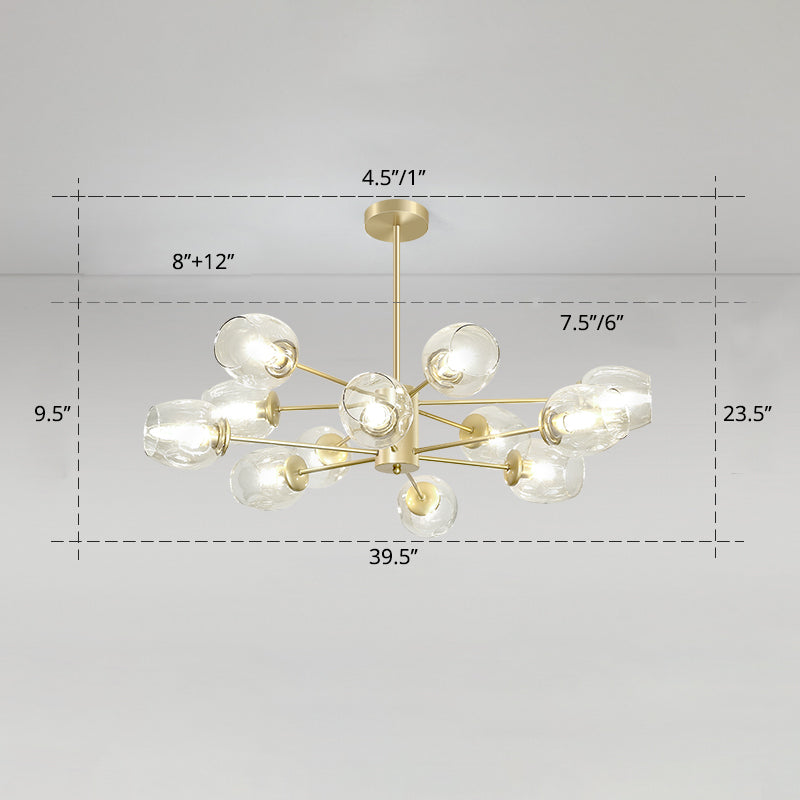 Dimpled Blown Glass Cup Chandelier Postmodern Gold Finish Hanging Lamp for Living Room Clearhalo 'Ceiling Lights' 'Chandeliers' 'Close To Ceiling Lights' 'Glass shade' 'Glass' 'Modern Chandeliers' 'Modern' Lighting' 2460741