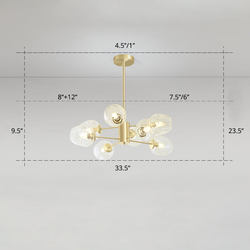 Dimpled Blown Glass Cup Chandelier Postmodern Gold Finish Hanging Lamp for Living Room Clearhalo 'Ceiling Lights' 'Chandeliers' 'Close To Ceiling Lights' 'Glass shade' 'Glass' 'Modern Chandeliers' 'Modern' Lighting' 2460742