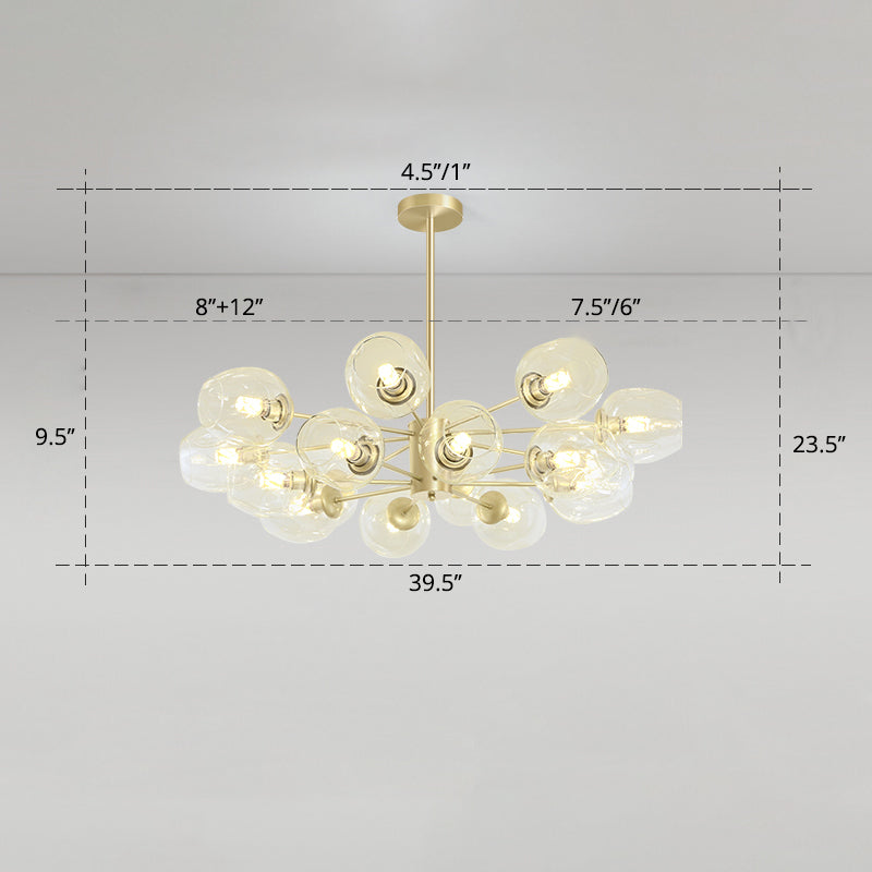 Dimpled Blown Glass Cup Chandelier Postmodern Gold Finish Hanging Lamp for Living Room Clearhalo 'Ceiling Lights' 'Chandeliers' 'Close To Ceiling Lights' 'Glass shade' 'Glass' 'Modern Chandeliers' 'Modern' Lighting' 2460743