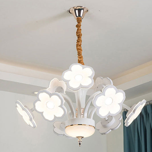 6/8/9/12 Flowers LED White Light Chandelier Lighting Modern Acrylic Shade Hanging Lamp in White Clearhalo 'Ceiling Lights' 'Modern Pendants' 'Modern' 'Pendant Lights' 'Pendants' Lighting' 246074