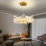 Wavy Metal Suspension Lighting Nordic White-Gold LED Chandelier with Feather Deco Clearhalo 'Ceiling Lights' 'Chandeliers' 'Modern Chandeliers' 'Modern' Lighting' 2460753