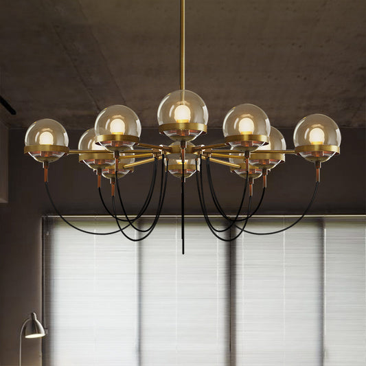 Country Style Ball Chandelier Cognac Glass Suspension Pendant Light with Swoop Arm Clearhalo 'Cast Iron' 'Ceiling Lights' 'Chandeliers' 'Industrial Chandeliers' 'Industrial' 'Metal' 'Middle Century Chandeliers' 'Rustic Chandeliers' 'Tiffany' Lighting' 2460774