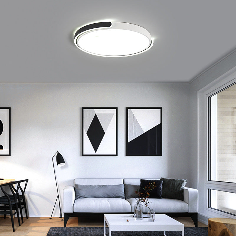Round LED Ceiling Light Fixture Modernism Metal Bedroom Flushmount Lighting with Acrylic Diffuser Black-White Clearhalo 'Ceiling Lights' 'Close To Ceiling Lights' 'Close to ceiling' 'Flush mount' Lighting' 2460780