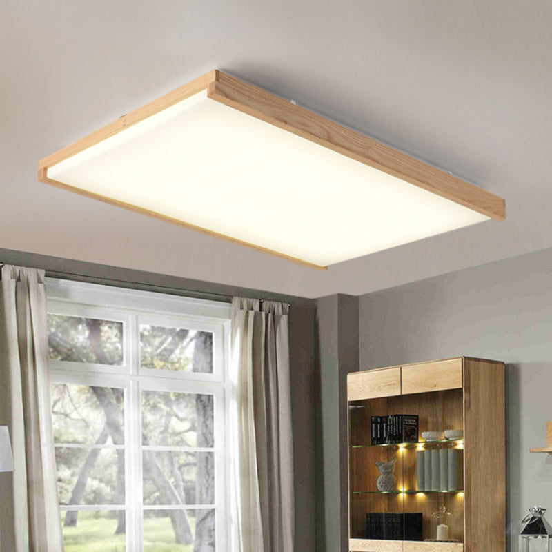 Simplicity Quad Shape Ceiling Fixture Acrylic Bedroom Flush Mounted Light in Wood Wood 37.5" Clearhalo 'Ceiling Lights' 'Close To Ceiling Lights' 'Close to ceiling' 'Flush mount' Lighting' 2460803