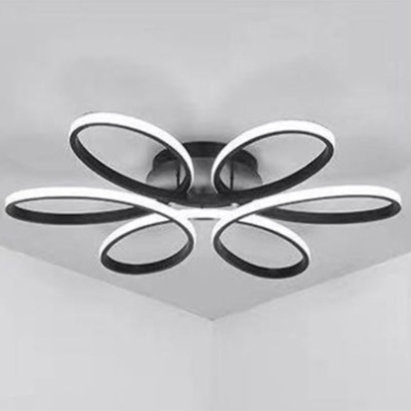 Metal Flower Shaped Semi Flush Ceiling Light Minimalistic LED Flush Mount Lamp for Living Room Black Clearhalo 'Ceiling Lights' 'Close To Ceiling Lights' 'Close to ceiling' 'Semi-flushmount' Lighting' 2460810
