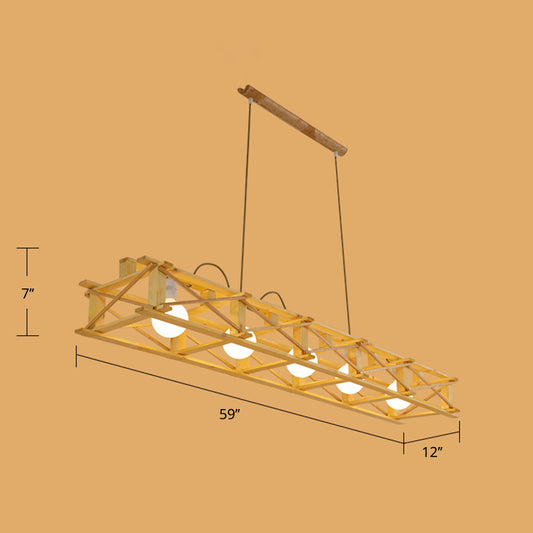 Rectangular Cage Island Lamp Contemporary Wooden Restaurant Hanging Light in Beige Clearhalo 'Ceiling Lights' 'Island Lights' Lighting' 2460834