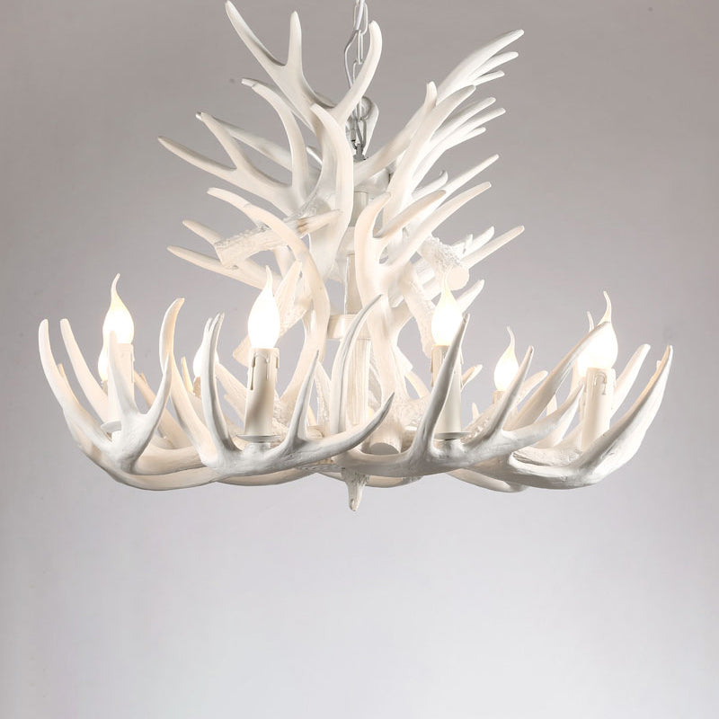 Artificial Antler Chandelier Rustic Resin Hanging Light with Exposed Bulb Design 18 White Clearhalo 'Ceiling Lights' 'Chandeliers' Lighting' options 2460947_905f3c46-9930-49ec-a3ed-9ac1080e76c3