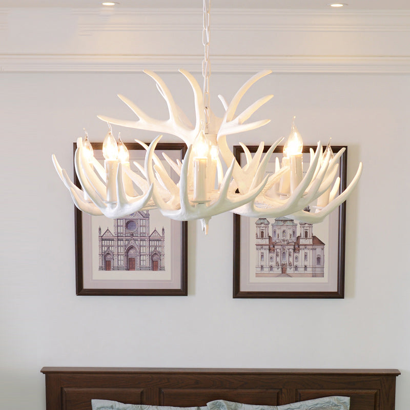 Artificial Antler Chandelier Rustic Resin Hanging Light with Exposed Bulb Design Clearhalo 'Ceiling Lights' 'Chandeliers' Lighting' options 2460948
