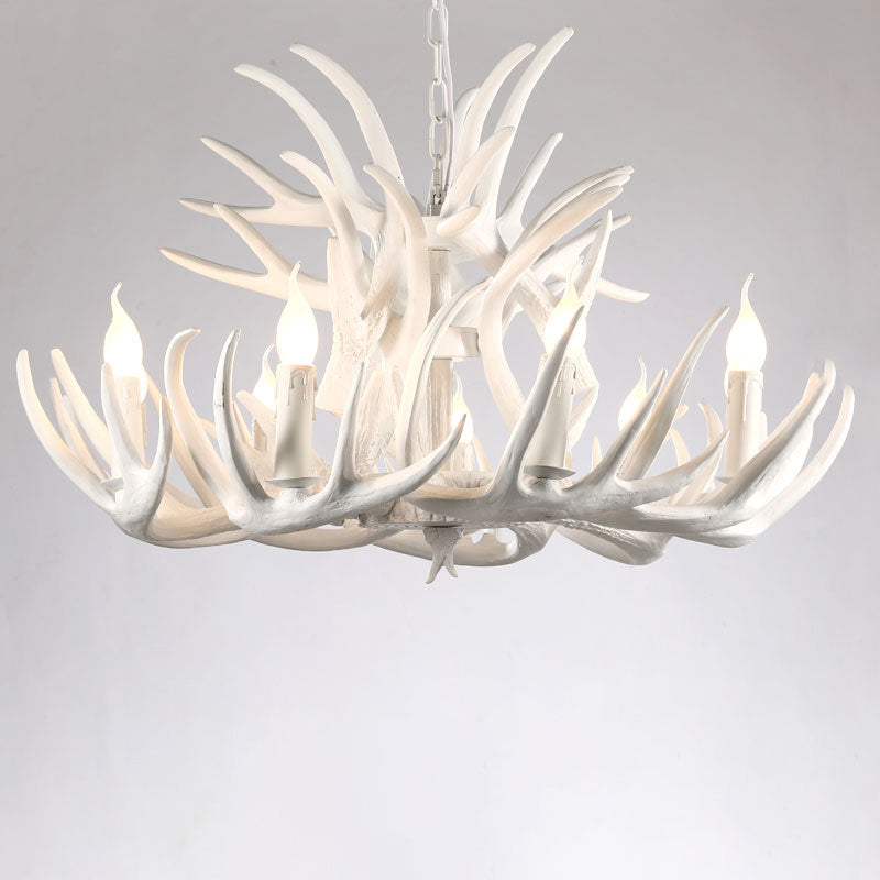 Artificial Antler Chandelier Rustic Resin Hanging Light with Exposed Bulb Design 15 White Clearhalo 'Ceiling Lights' 'Chandeliers' Lighting' options 2460949_7a3c3010-b016-4273-a672-e29eeded30e3